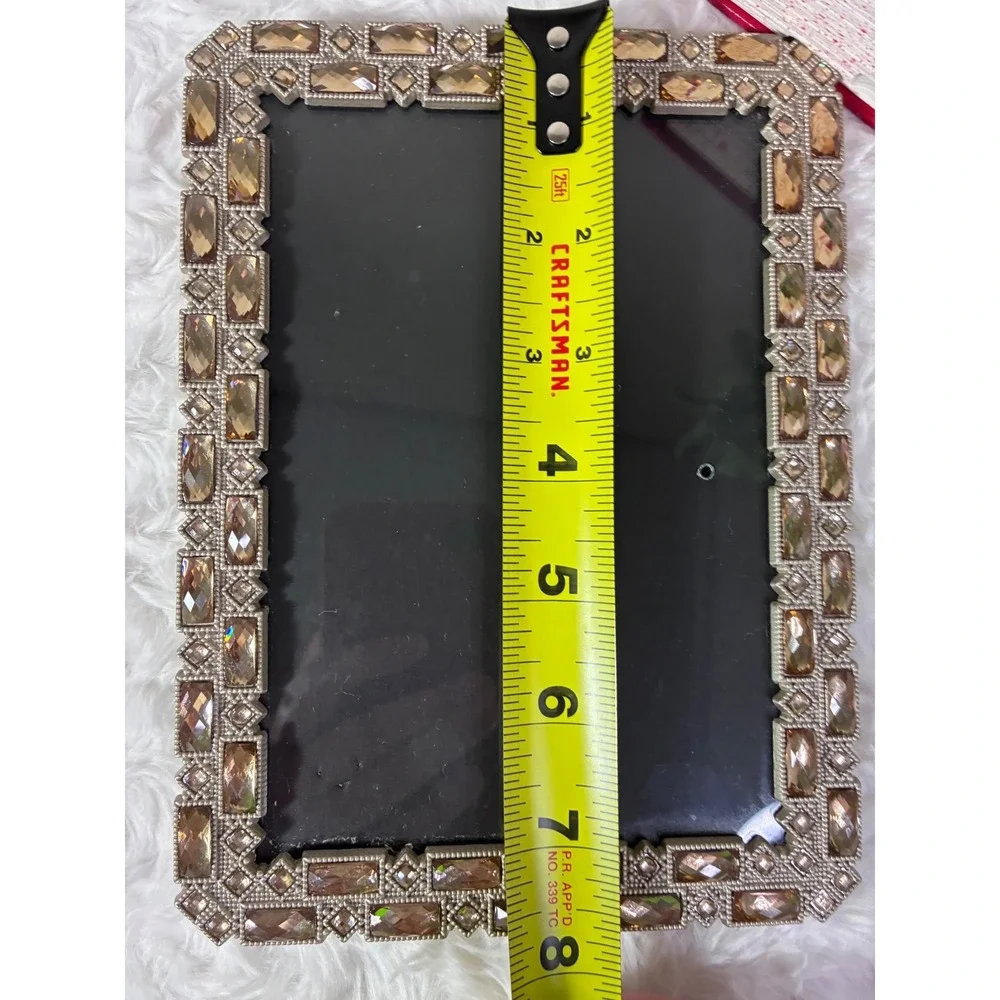 5x7 Crystal Embellished Picture Frame Amber Toned Tabletop Wall Mount Metal
